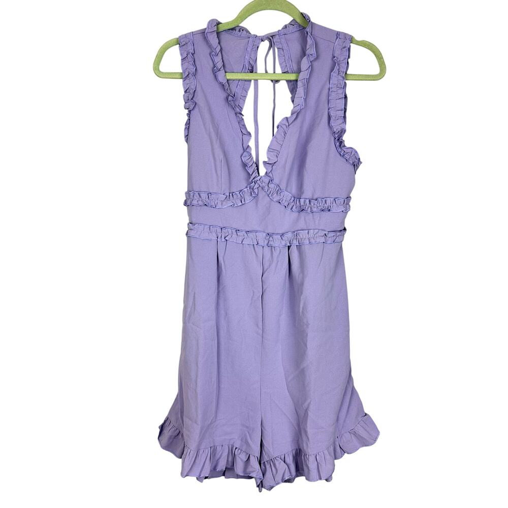 Cupshe Lavender Sleeveless V-Neck Ruffle Hem Romper Large NWT Festival Vacation - Picture 5 of 12